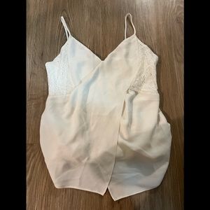 Bailey44 Spaghetti Asymmetrical White Jersey + Lace Tank Top